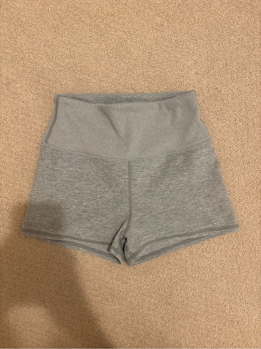 Alo Yoga High Waisted Ribbed Waist Mini Shorts Gray XS
